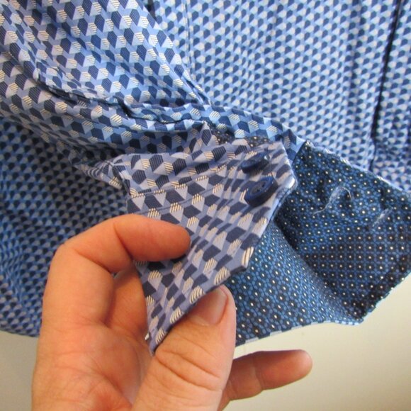 Robert Graham Cotton Blend Blue White Long Sleeve Shirt Geometry Pattern Mens L - Picture 5 of 10